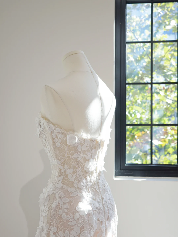 Off-white strapless fitted waist bodycon long ball gown, bridal dress R8453