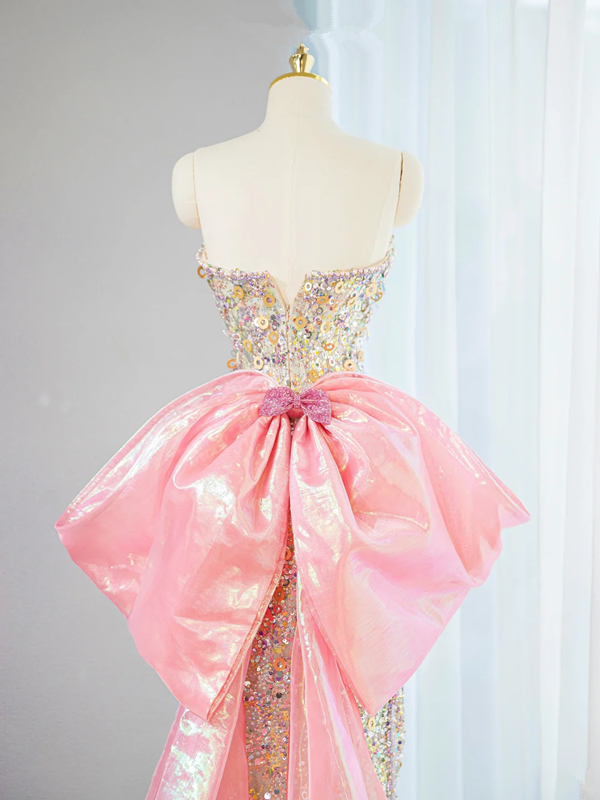 Gold sequined strapless fitted waist sexy long ball gown, bridal dress R9034