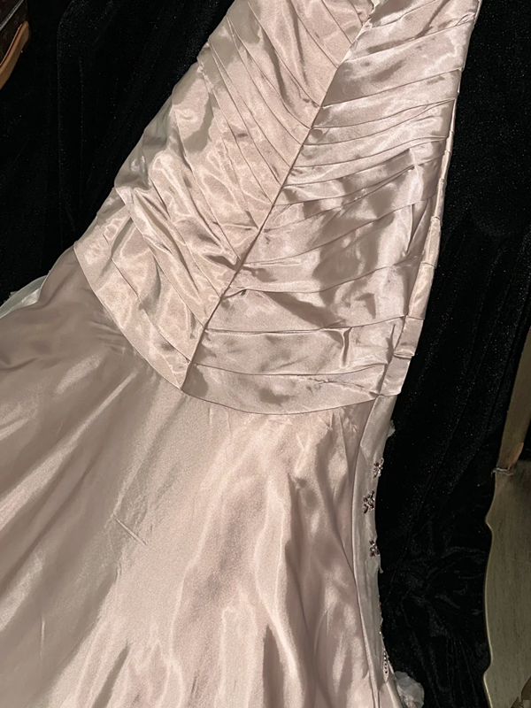 Light champagne-colored strapless, fitted, sexy long ball gown R6967