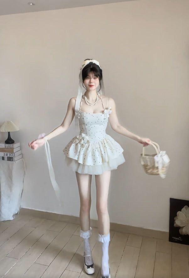 White Strapless Polka Dot Ruffled Tutu Dress R9141