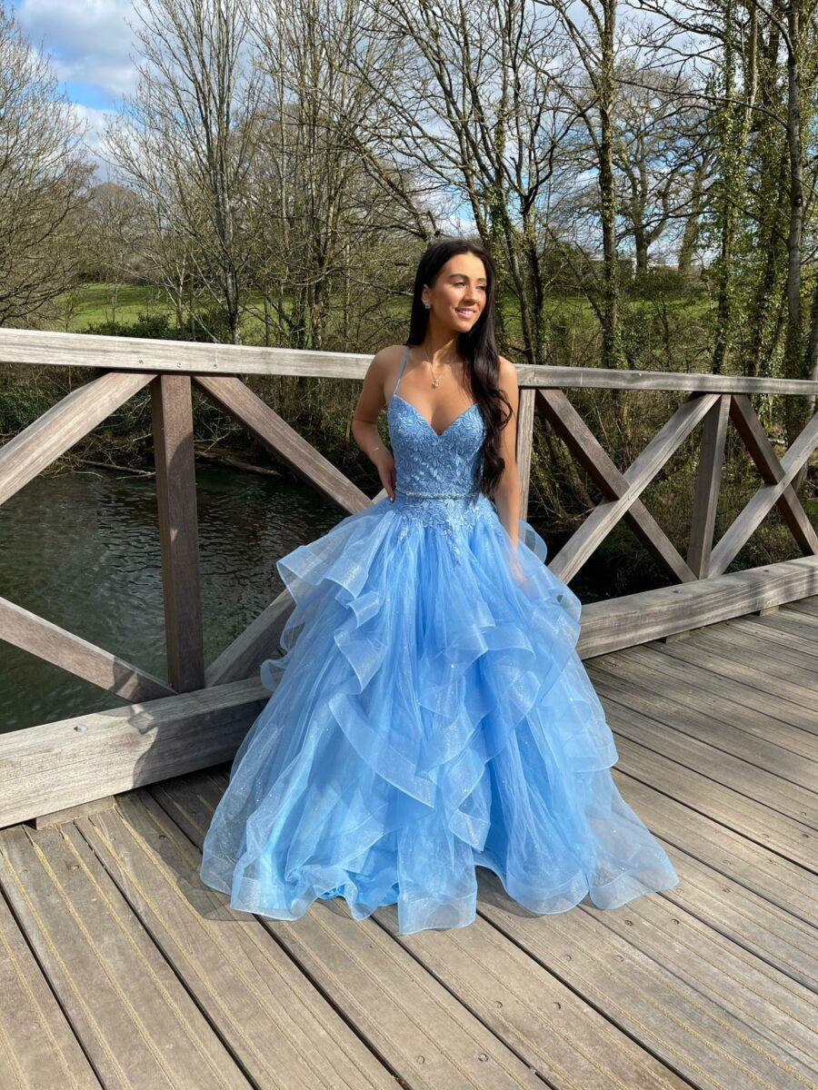 Puffy Tulle Embroidered Women's Prom Gown Baby Blue Waist Fitted Maxi Evening Dress Birthday Dress — Fall Outfit 2026 New RS3270