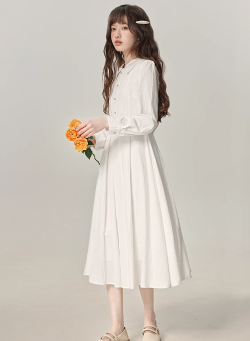 French gentle style white dress spring white moonlight interview dress R1904