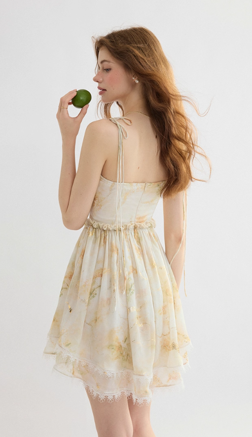 French suspender skirt floral dress seaside holiday skirt high-grade mini skirt female summer R3554