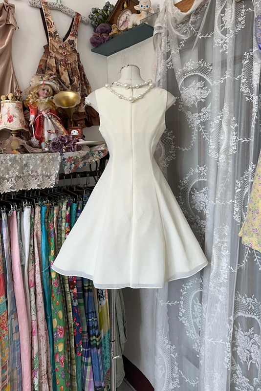 White sleeveless slim waist A-line short skirt ball gown R6165