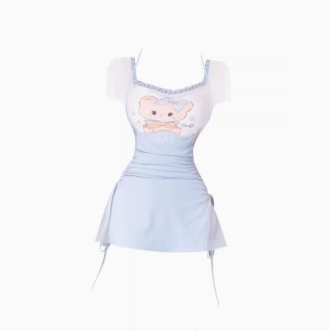 Pure desire style printed short T-shirt 2025 halter neck pleated waist a-line skirt suit R1207