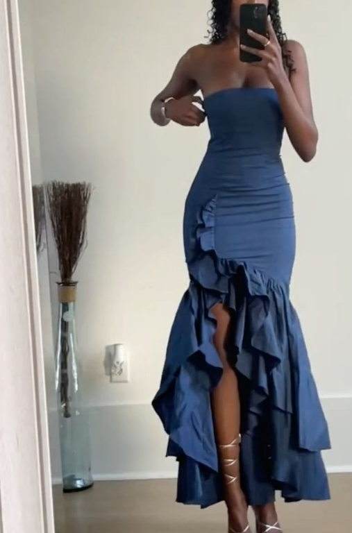 Sexy Mermaid Strapless Ruffles Long Prom Dress Party Dress S5673