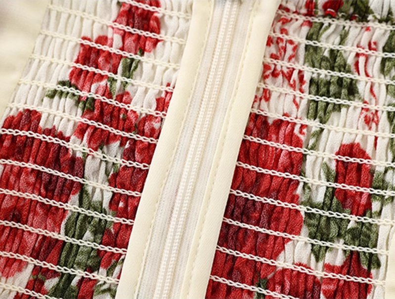 2025 Summer New French High Waist Holiday Red Floral Sling Short Dress R0961