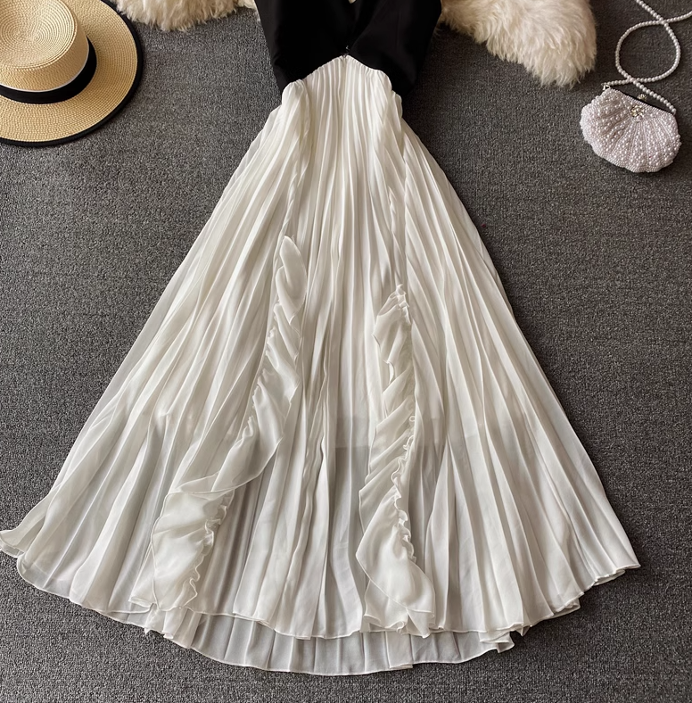 Maldives beach dress new style sling backless holiday travel pleated dress super fairy long skirt R0335
