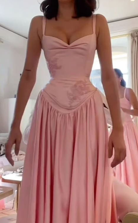 Sexy Pink A-Line Spaghetti Straps Corset Maxi Summer Dress Prom Dress RS547