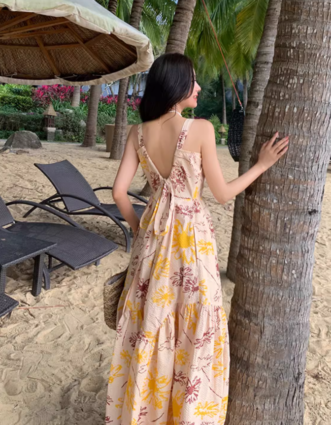 Beach dress for photo shoot, suspender dress with bow back, holiday style R1620