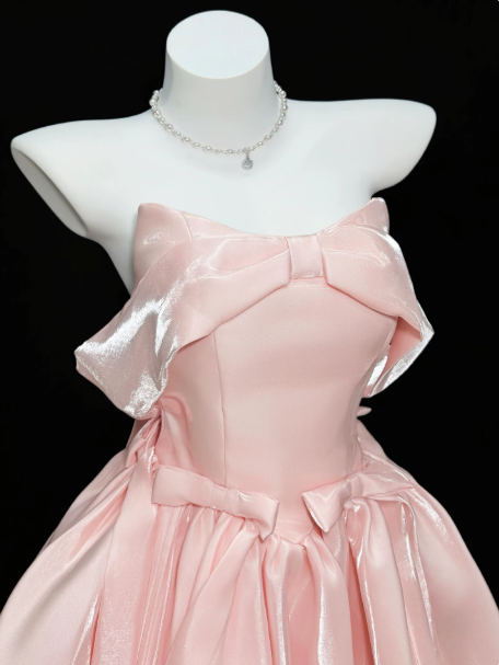 Sweet Blush Pink A-Line Off-the-shoulder Ribbon Trim Corset Mini Birthday Dress Homecoming Dress RS565