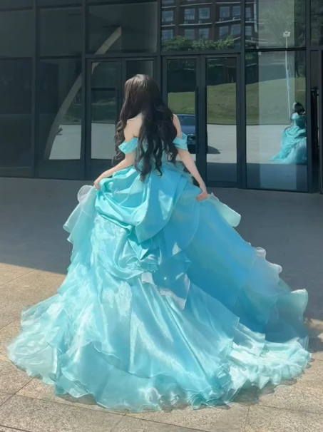 Elegant Mint Green Ball Gown Off-the-shoulder Applique Corset Maxi Quinceanera Dress RS567