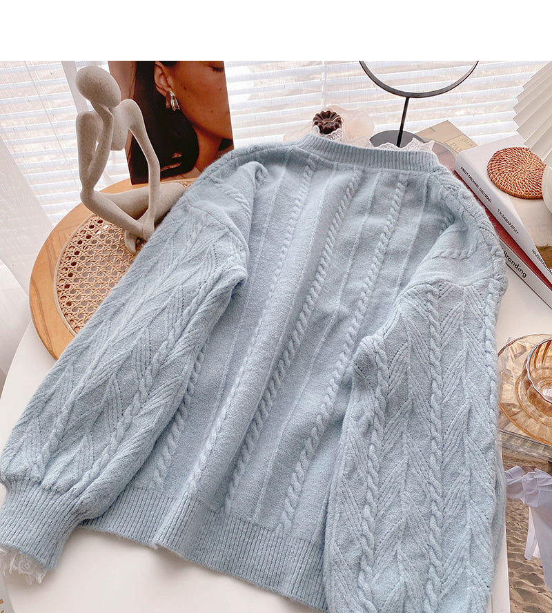 Vintage Lace Edge long sleeve Pullover thin loose top S2514