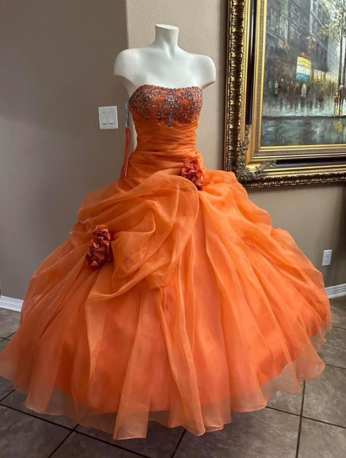 Puffy Tulle Applique Corset Prom Gown , Orange Vibrant Women's Maxi Birthday Dress RS2517