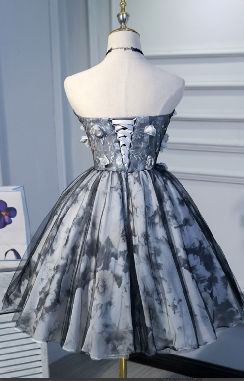 Sliver Pretty Homecoming Dress ,Silky Satin 3D Floral Corset Short Prom Dress RS1688