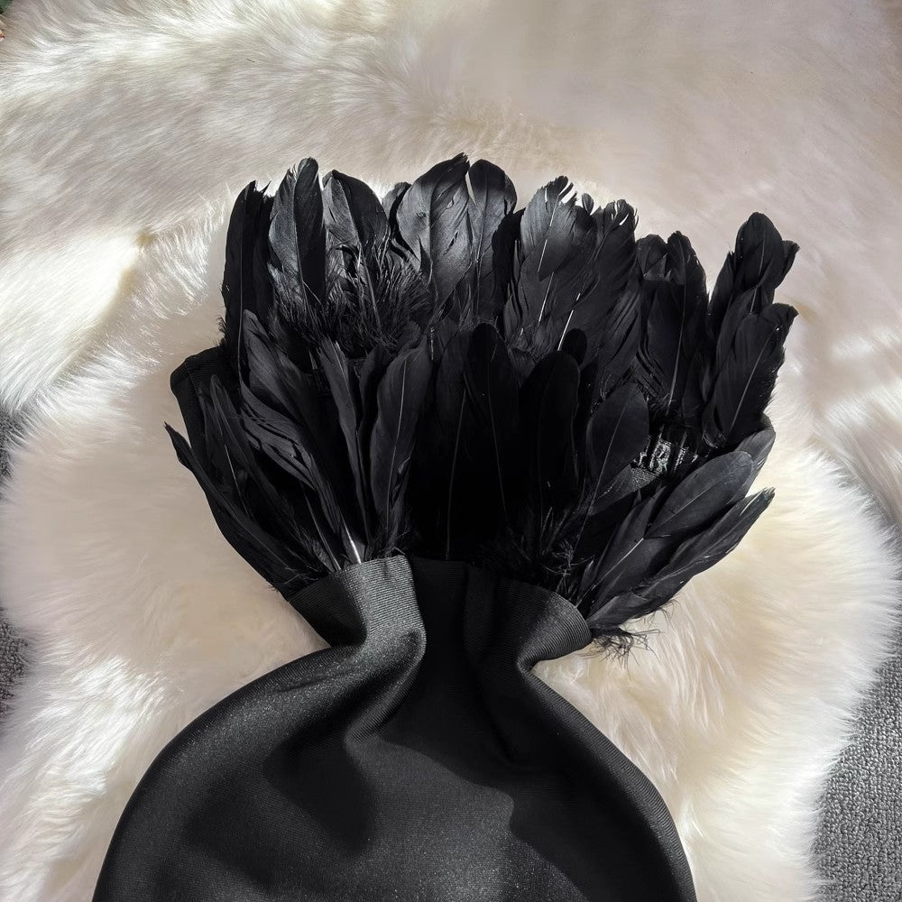 feather tube top mid-length knitted dress S3973