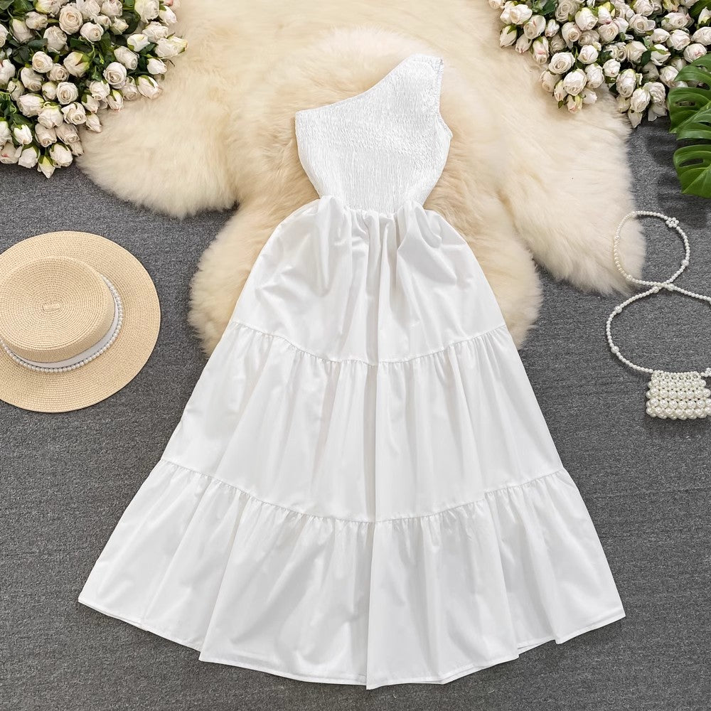 sleeveless A-line dress seaside vacation long dress S4140