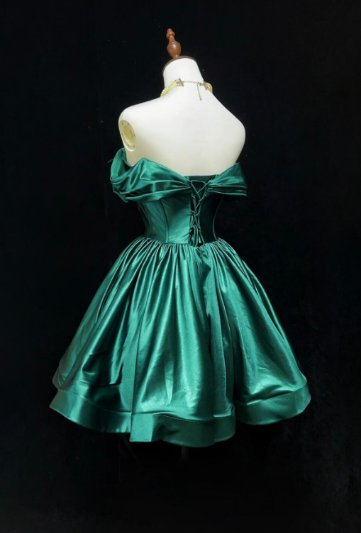 French Chic Turquoise A-Line Bateau Satin Corset Mini Prom Dress Homecoming Dress RS443