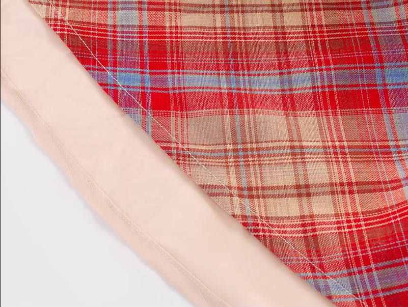 2025 Summer New Red Plaid French Retro Square Neck Temperament Short Sleeve Dress R0973