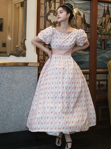 Cute White A-Line Jewel Pink Plaid Maxi Birthday Dress Summer Dress RS633