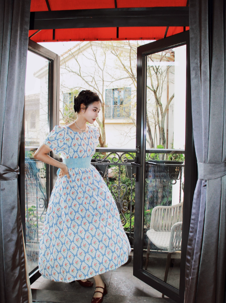 Cute White A-Line Jewel Blue Plaid Maxi Birthday Dress Summer Dress RS634