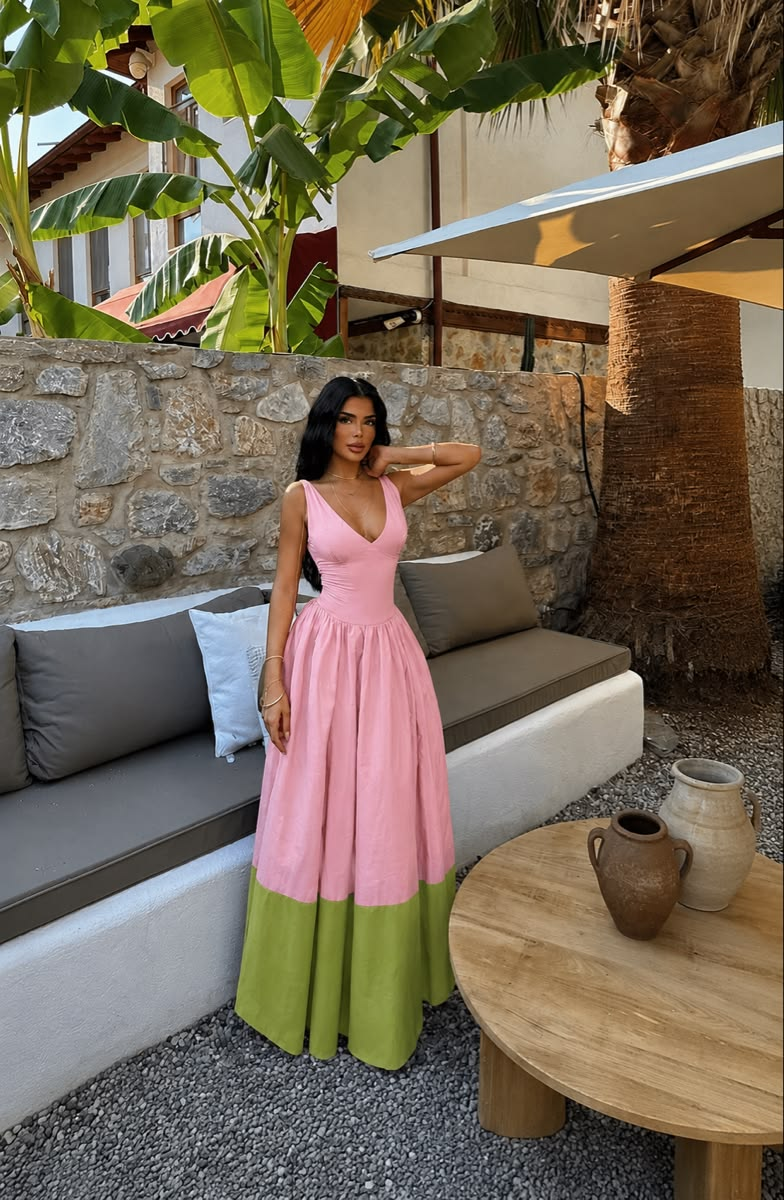Minimalist Women's Prom Gown Contrast Waist Fitted Maxi Evening Dress Birthday Dress — Fall Outfit 2026 New RS3441
