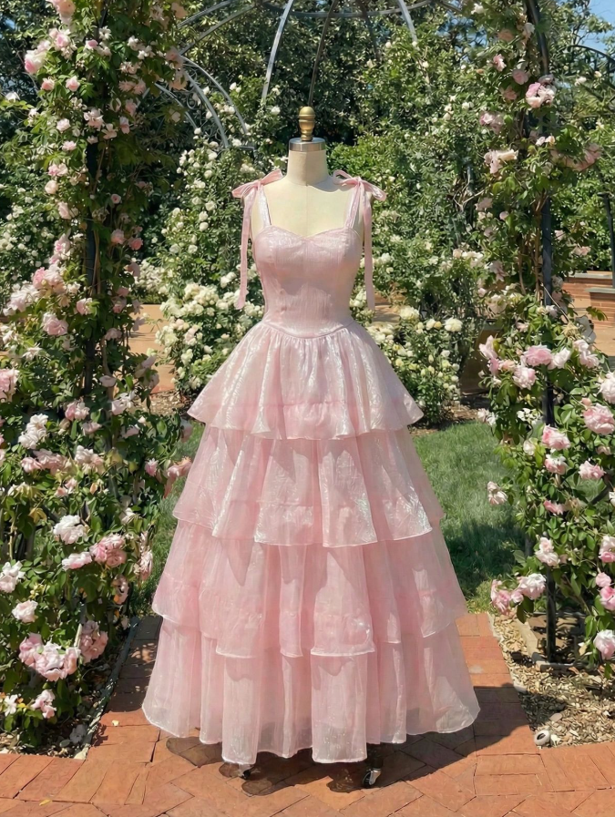 Girlish Tulle Ruffled Prom Gown Blush Pink Women's Corset Maxi Birthday Dress Evening Dress RS2943