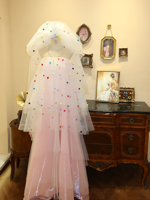 Pink strapless long ball gown, wedding dress R7162