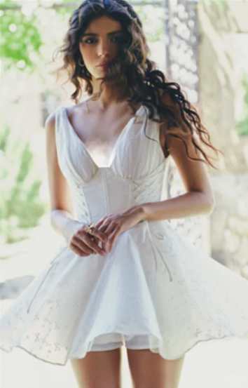 White suspender low-cut sexy waist slim skirt homecoming dress R4549