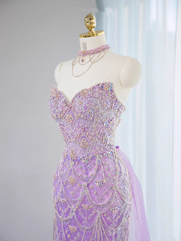 Light purple strapless fitted long ball gown, bridal dress R9035