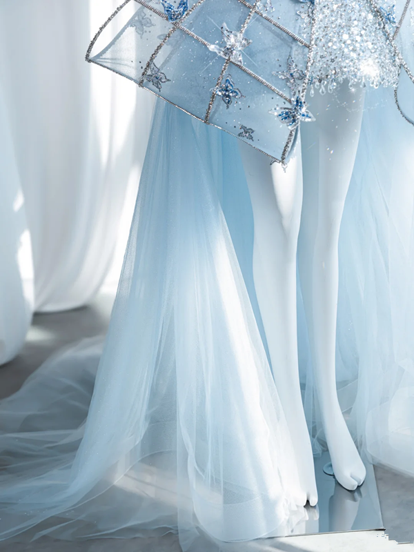 Light blue strapless fitted long train ball gown, bridal dress R8855