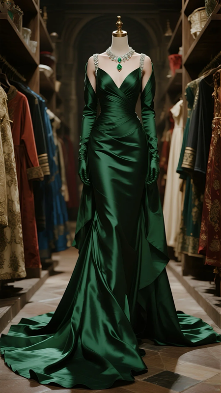 Green suspender satin waist slim hip sexy long skirt ball gown R6068