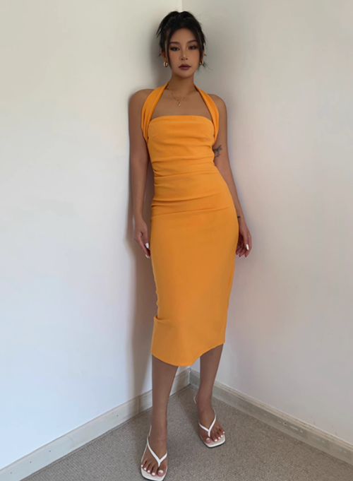 Pure desire French style beautiful halter neck dress female royal sister style temperament sling hip skirt R3043