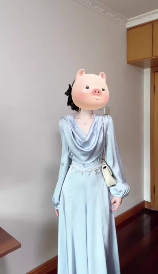 High-end relaxed outfit set, blue slouch top, casual trousers, gentle temperament two-piece set R0457