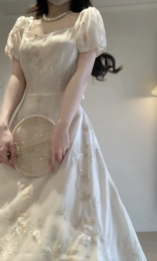 French puff sleeve dress summer dress for women new vintage dress S5755