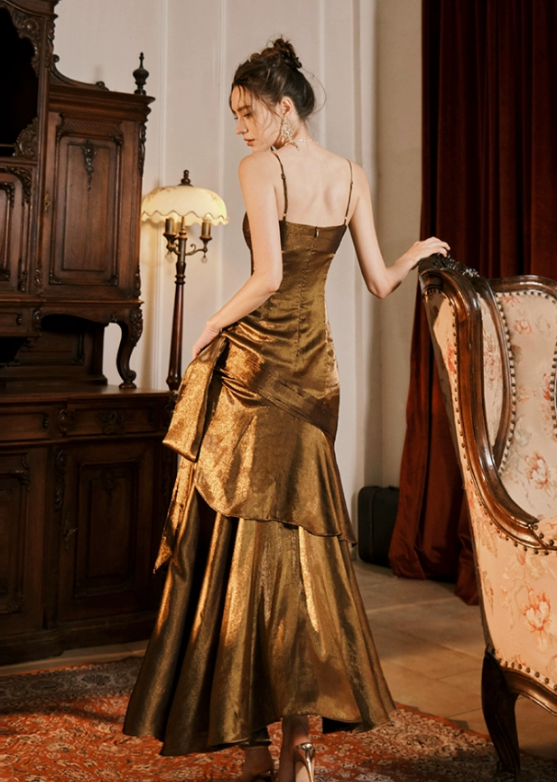 ruffle dress for important occasions, long party dress evening dress S6165