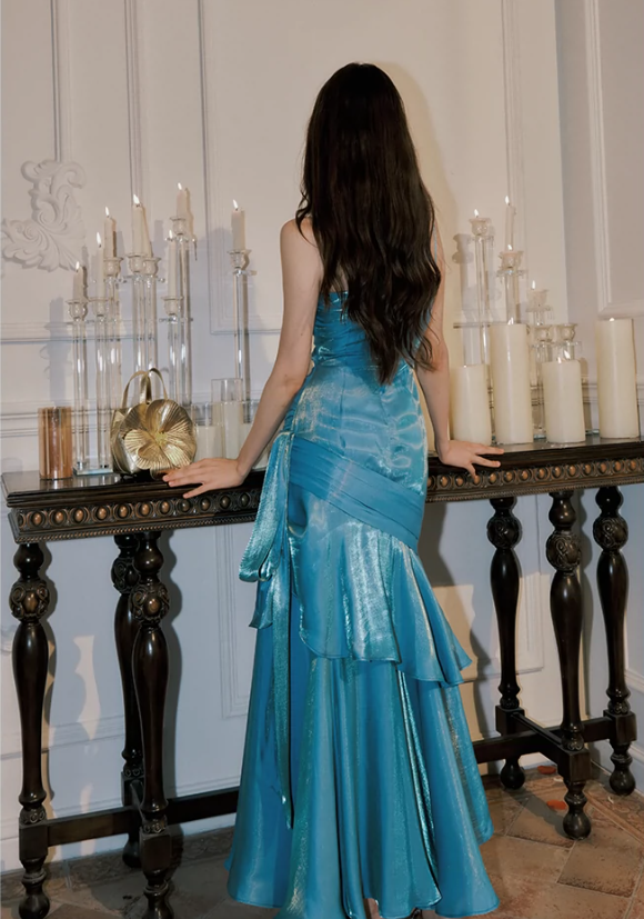 Mermaid Princess Blue Dress mermaid evening dress long party dress S5975