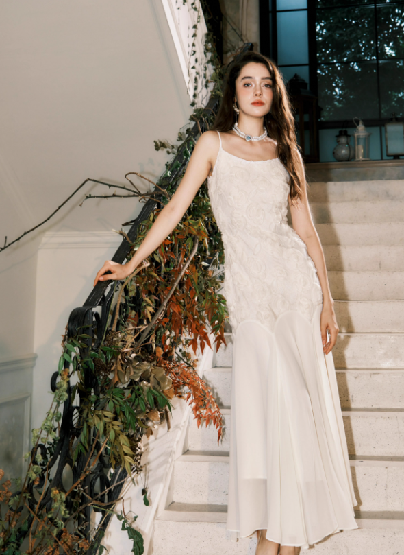 embroidered rose dress mermaid evening dress long party dress S5974