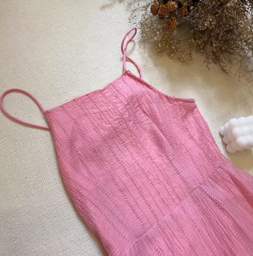 2025 new summer light peach pink sleeveless large swing backless holiday fairy back lace-up dress R0302