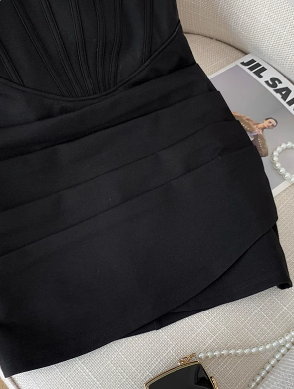 Black hot girl sexy tube top dress female 2025 new temperament pure desire hip dress R3948