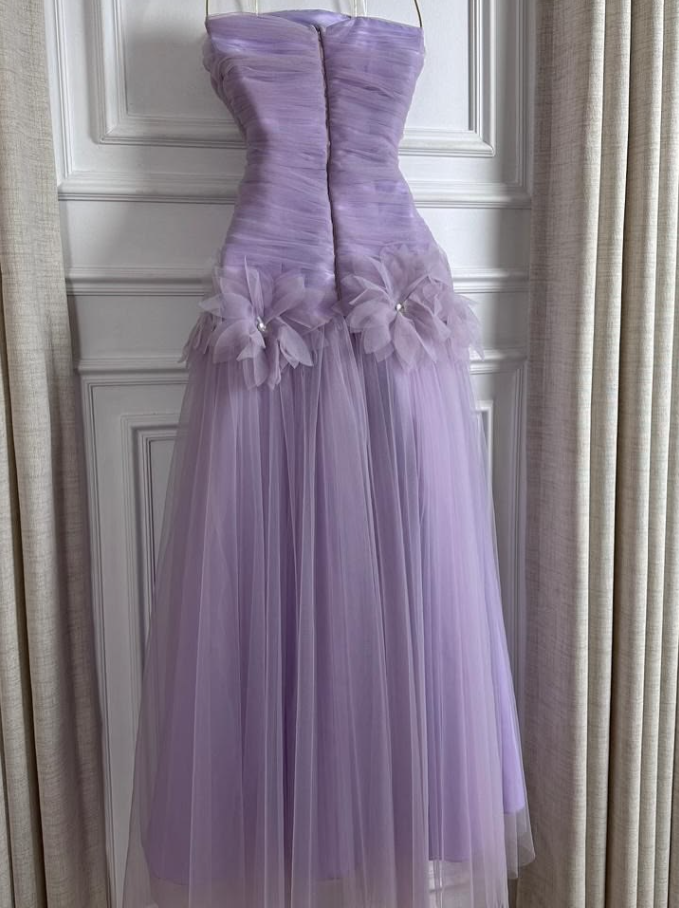 Gentle Purple A-Line Spaghetti Straps Applique Corset Maxi Prom Dress Evening Dress RS655