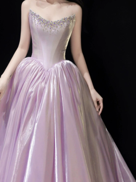 Silky Beaded Puffy Corset Prom Gown , Lavender Dreamy Women's Maxi Evening Dress Birthday Dress RS2519