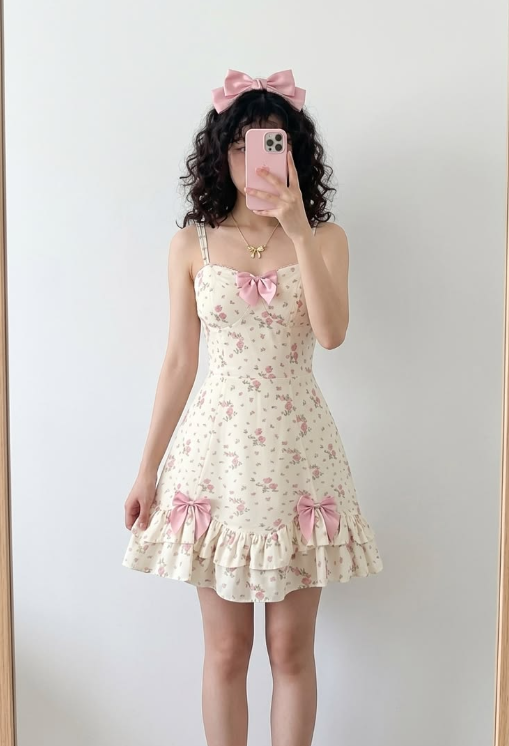 Cute Ivory Floral A-Line Spaghetti Straps Bow-knot Corset Mini Birthday Dress Homecoming Dress RS653