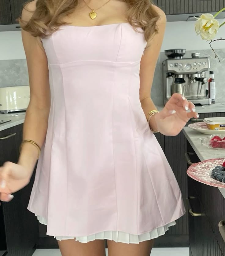 Pink suspender waist cute princess dress A-line short skirt homecoming dress R2941