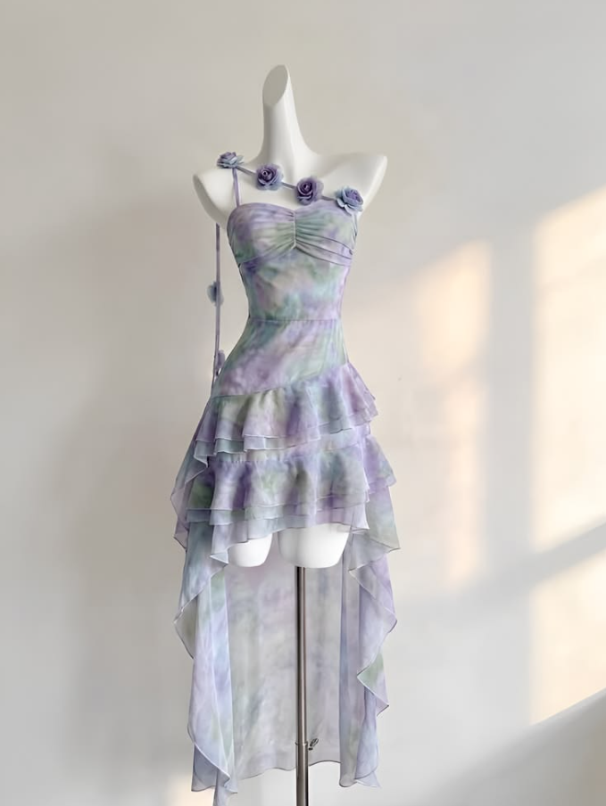 Elegant Gradient Ruffled Homecoming Dress A-Line Strapless Corset Hi-Lo Summer Dress RS659