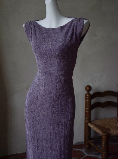 Minimalist Purple Evening Dress Sheath Jewel Bodycon Maxi Prom Dress RS666