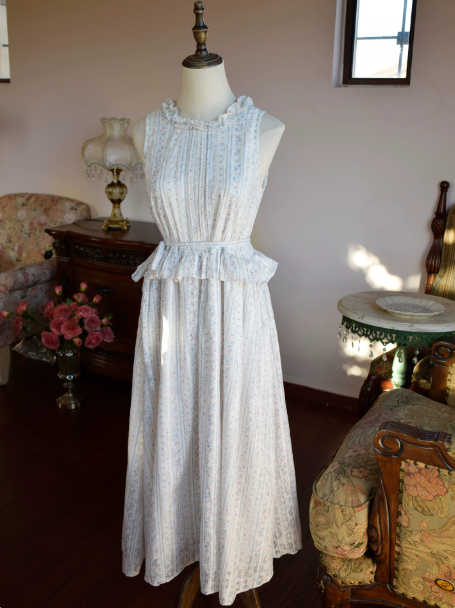 Fresh Pale Blue Summer Dress A-Line High Collar Maxi Women Dress RS667