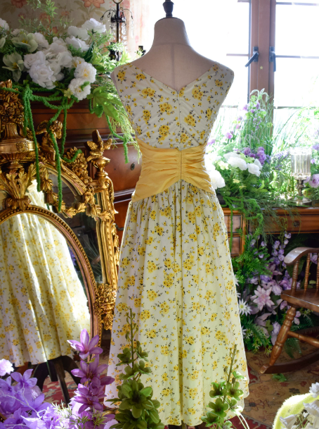 Vibrant Yellow-Floral Summer Dress A-Line Jewel Maxi Prom Dress RS668