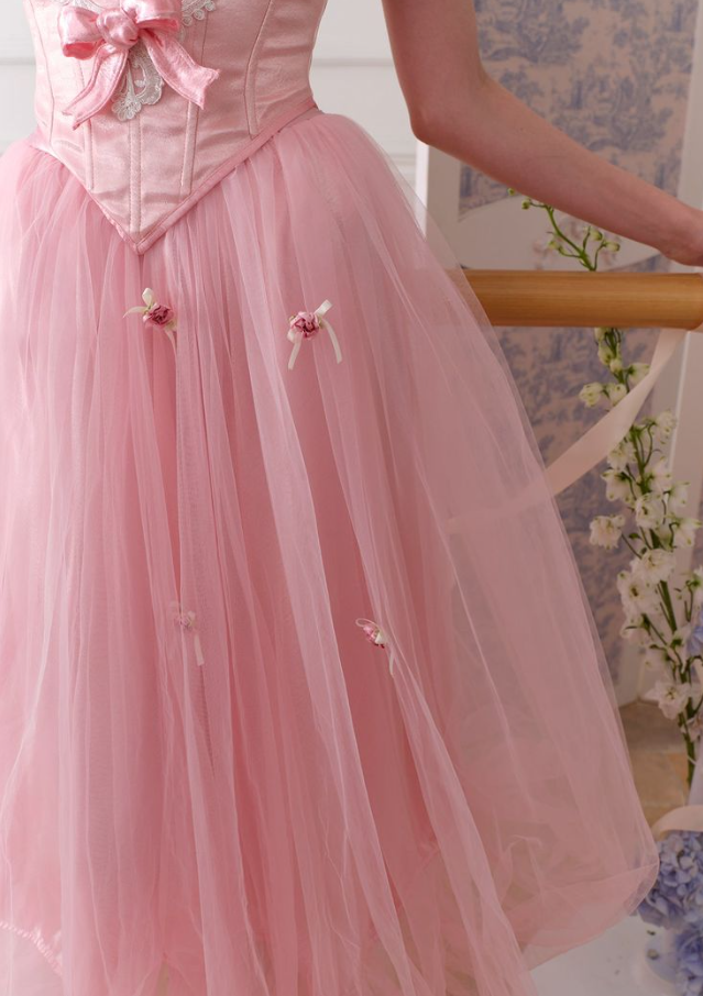 Princess Style Pink Birthday Dress A-Line Square Corset Midi Prom Dress RS669