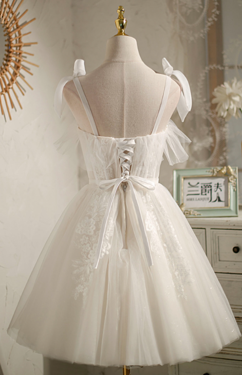 Gentle White Homecoming Dress , Tulle Hazy Corset Short Prom Dress RS1697